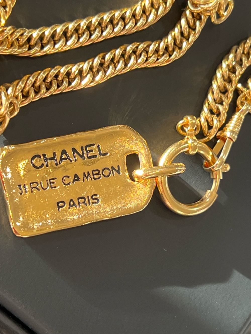 CHANEL Gold Plated Dog Tag Pendant Logo Necklace - Picture 7 of 9
